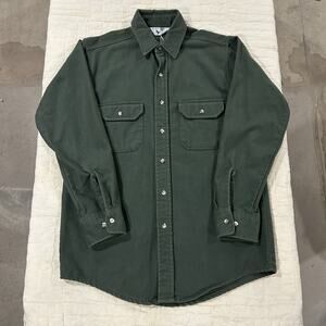 Vintage Black Duck Green Heavyweight Chamois Flannel USA Made Size M Olive Long